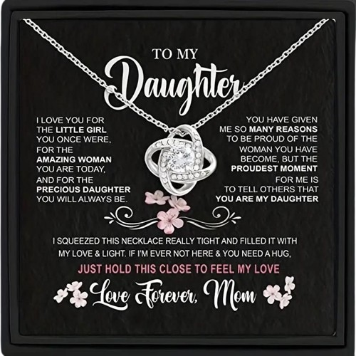 Girls Hollow Inlaid Pendant Necklace with Card & Gift Box – Perfect Christmas and Birthday Gift from Mom, To My Daughter Series